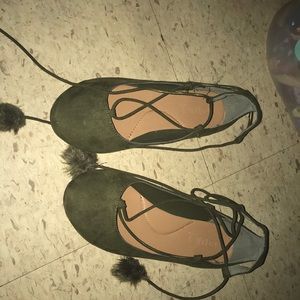 Olive Green Ankle Tie Flats💚